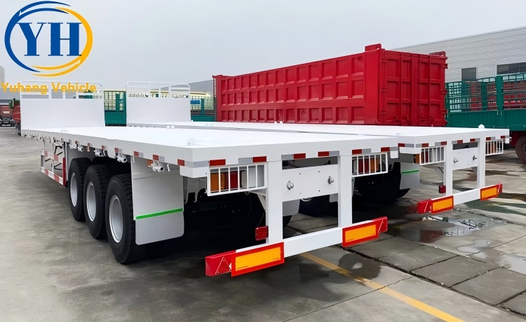 Tri Axle 40Ft Semi Flat Trailer 60 Ton is ready send to Mauritius-YUHANG VEHICLE Tri Axle 40Ft Semi Flat Trailer 60 Ton is ready send to Mauritius-YUHANG VEHICLE