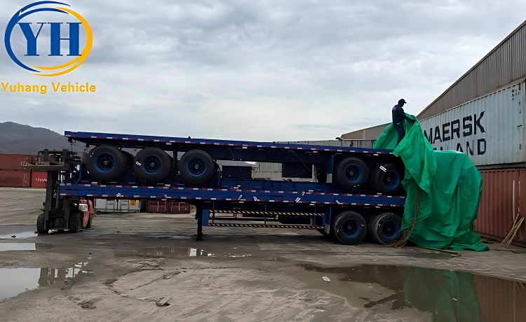 Tri Axle Semi Flatbed Trailer with Air Suspension is ready send to Mexico-YUHANG VEHICLE Tri Axle Semi Flatbed Trailer with Air Suspension is ready send to Mexico-YUHANG VEHICLE