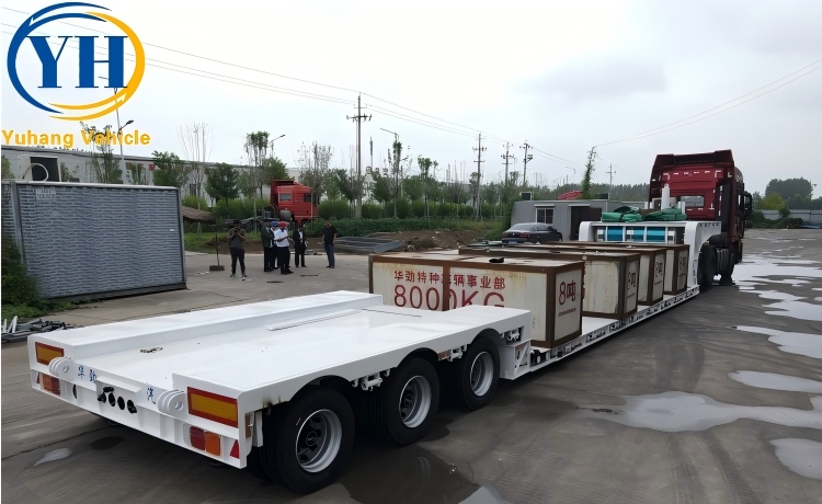 Tri Axle Low Loader Trailer In Load Test will be sent to Guyana-YUHANG VEHICLE Tri Axle Low Loader Trailer In Load Test will be sent to Guyana-YUHANG VEHICLE
