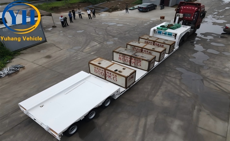 Tri Axle Low Loader Trailer In Load Test will be sent to Guyana-YUHANG VEHICLE Tri Axle Low Loader Trailer In Load Test will be sent to Guyana-YUHANG VEHICLE